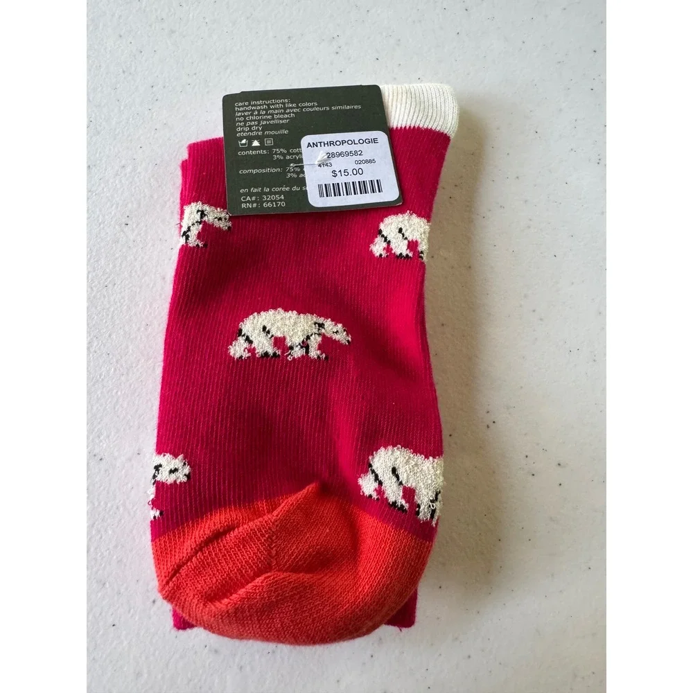 Anthropologie Tintoretta Polar Bear Pink Cotton Blend Crew‎ Socks NWT One Size